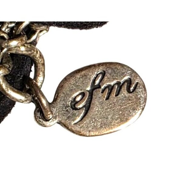 Vintage Necklace Efm Handmade Silver-Tone Statement Chain Rhinestone Black Rope - Picture 4 of 6